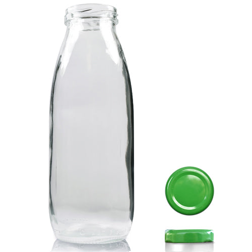 500ml Clear Glass Milk/Juice Bottle & Twist Off Cap - Green