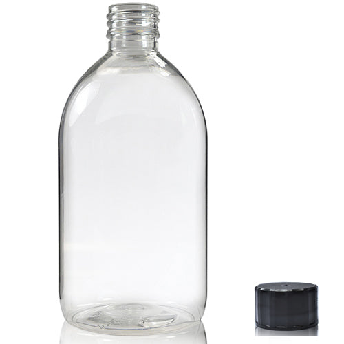 500ml Clear PET Sirop Bottle & 28mm Screw Cap - Black