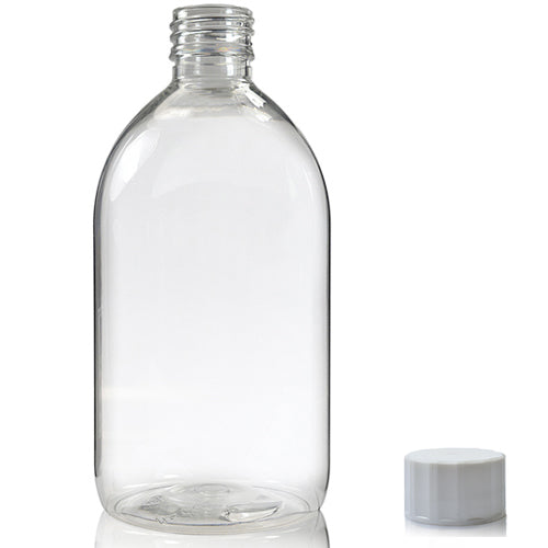 500ml Clear PET Sirop Bottle & 28mm Screw Cap - White