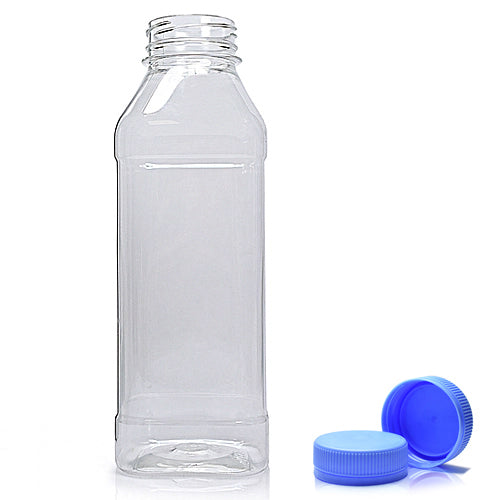 500ml Clear PET Square Plastic Juice Bottle With Screw Cap