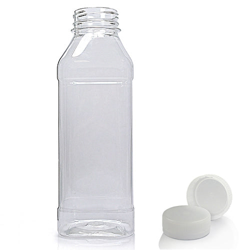 500ml Clear PET Square Plastic Juice Bottle With Screw Cap