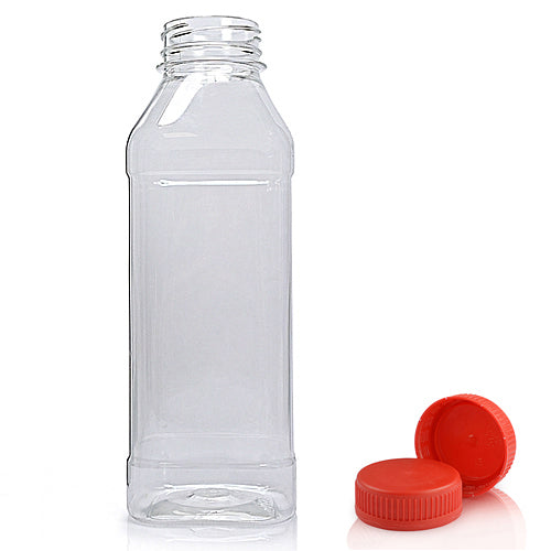 500ml Clear PET Square Plastic Juice Bottle With Screw Cap