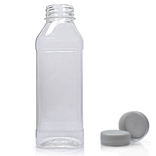 500ml Clear PET Square Plastic Juice Bottle With Screw Cap