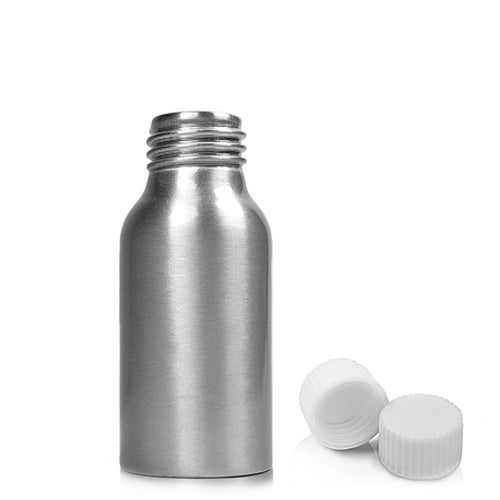 50ml Brushed Aluminium Bottle With Screw Cap - White