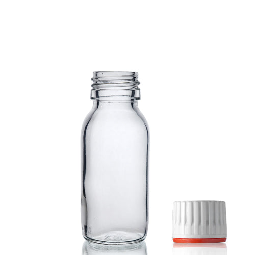 60ml Clear Glass Sirop Bottle & 28mm (Red Band) T/E Cap