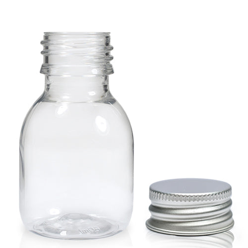 60ml Clear PET Plastic Sirop Bottle & 28mm Aluminium Cap