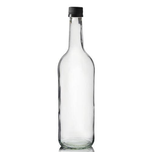 750ml Clear Glass Mountain Bottle With Black MCA Screw Cap