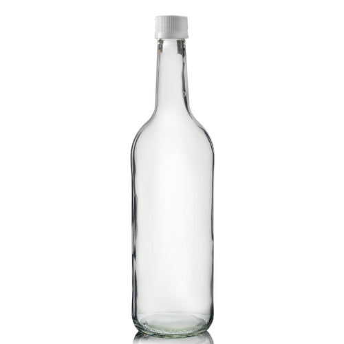 750ml Clear Glass Mountain Bottle With White MCA Screw Cap