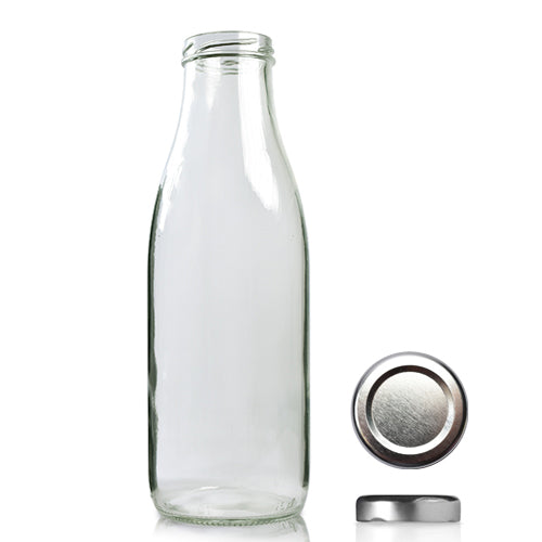 750ml Clear Glass Milk Bottle With Twist Off Cap - Silver