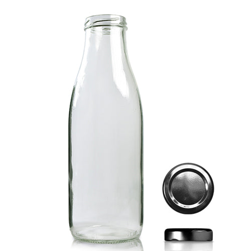 750ml Clear Glass Milk Bottle With Twist Off Cap - Black