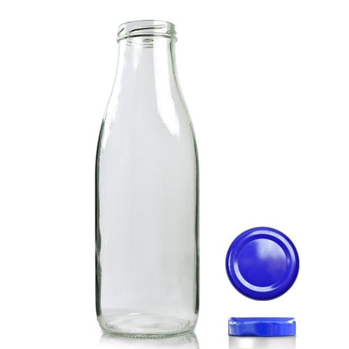 750ml Clear Glass Milk Bottle With Twist Off Cap - Blue