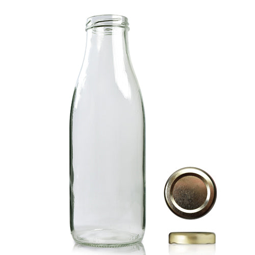 750ml Clear Glass Milk Bottle With Twist Off Cap - Gold