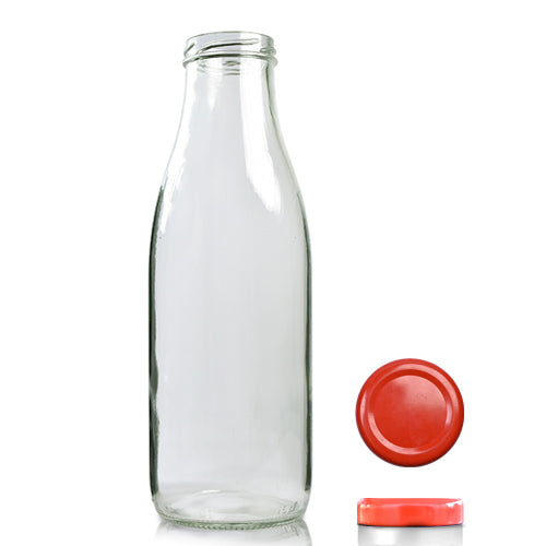 750ml Clear Glass Milk Bottle With Twist Off Cap - Red